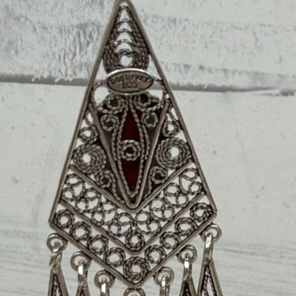 DGS Turkey 925 Sterling Silver Filigree Carnelian Dangle Earrings 16.4 grams - Picture 11 of 13